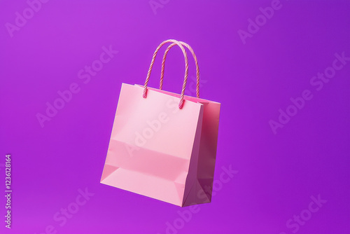 A stylish pink shopping bag against a vibrant purple background.