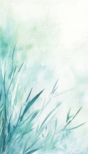 Serene Watercolor Grass Painting Evokes Tranquil Nature and Peaceful Meadow Vibes