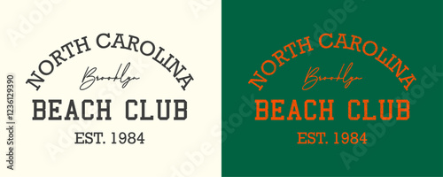 North Carolina Brooklyn Beach Club retro college varsity typographic vector graphic.