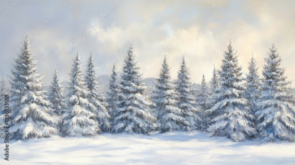 Fototapeta premium Serene Winter Landscape of Snow Covered Trees