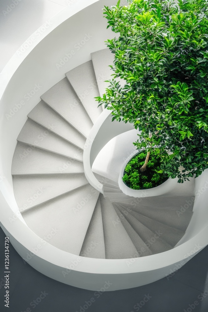 Fototapeta premium Spiral Staircase with Potted Plant,