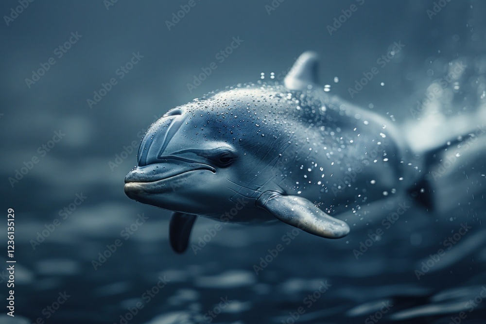 Fototapeta premium Photo of a Critically Endangered Vaquita Porpoise Swimming in the Ocean.