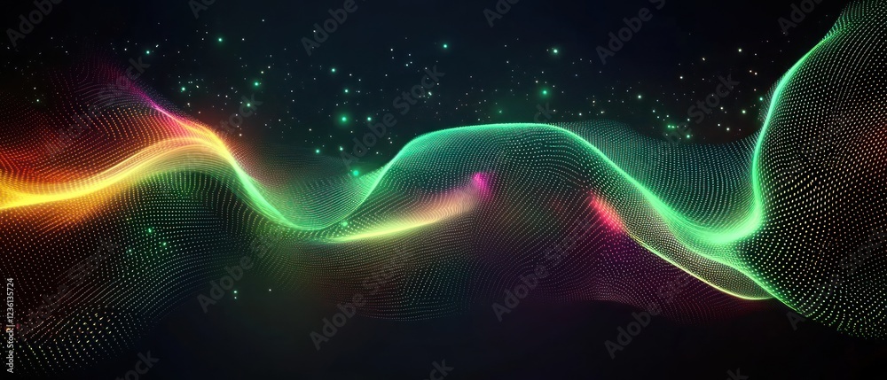Fototapeta premium Colorful abstract waves with glowing lights in a dark background