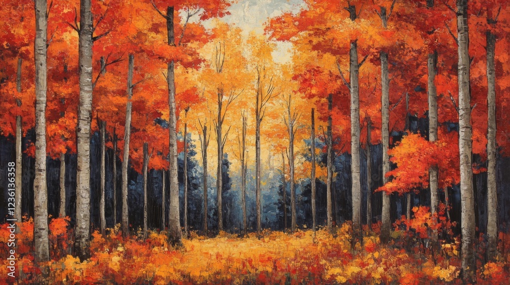 Fototapeta premium Vibrant Autumn Forest with Golden Sunlight