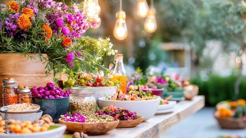 Vibrant Nowruz Celebration with Traditional Haft-Seen Table photo