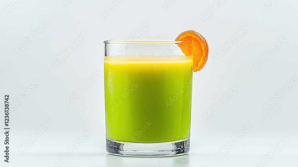 Refreshing Green Juice with Carrot Garnish in Glass Refreshing Green Juice with Carrot Garnish in Glass