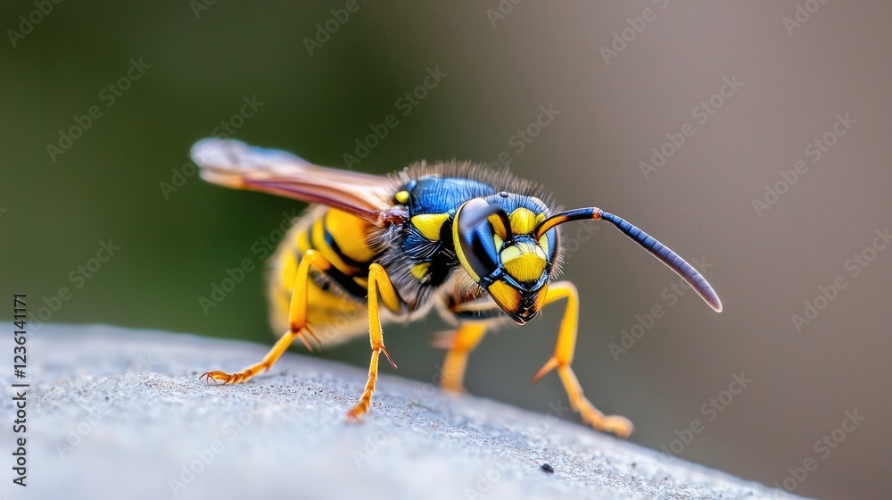 Wasp close-up, garden background, nature macro Wasp close-up, garden background, nature macro