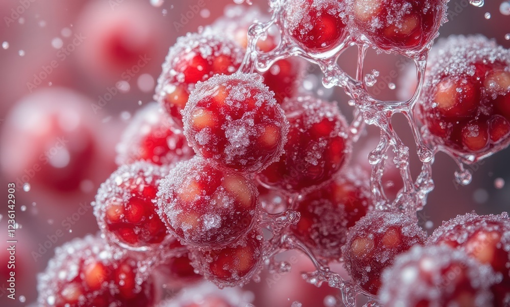 Frozen red berries splashed with water Frozen red berries splashed with water
