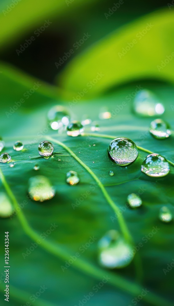 Sparkling Water Droplets on a Vibrant Green Leaf Embody Nature's Beauty and Freshness. Sparkling Water Droplets on a Vibrant Green Leaf Embody Nature's Beauty and Freshness.