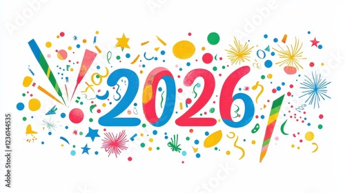 Colorful Vector Illustration of Flat Design Elements Celebrating the Year 2026 in a Cheerful Style