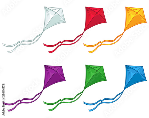 Kites of different colors. Vector illustration of a kite in flight.