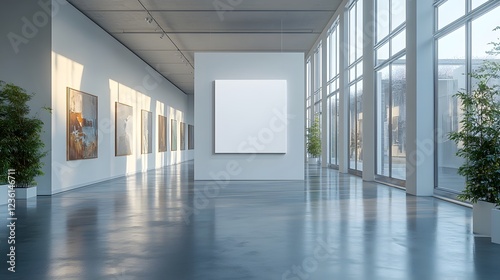 Minimalist Contemporary Art Gallery Interior with Empty Room and Bright Natural Lighting