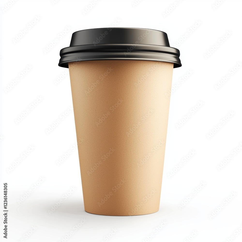 Sustainable paper cup mockup with a biodegradable lid, placed on a bright white background Sustainable paper cup mockup with a biodegradable lid, placed on a bright white background