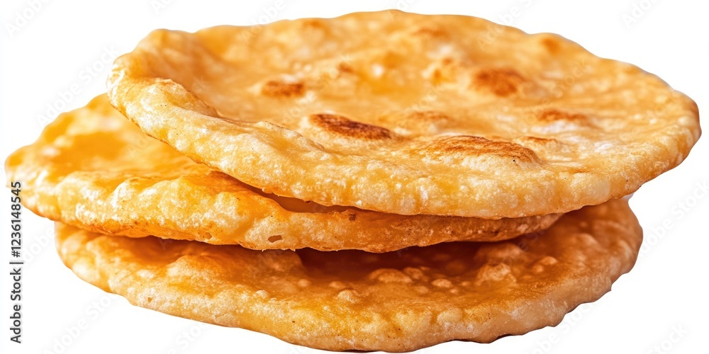 Three golden brown flatbreads stacked on top of each other. The breads are golden brown and appear to be freshly made Three golden brown flatbreads stacked on top of each other. The breads are golden brown and appear to be freshly made