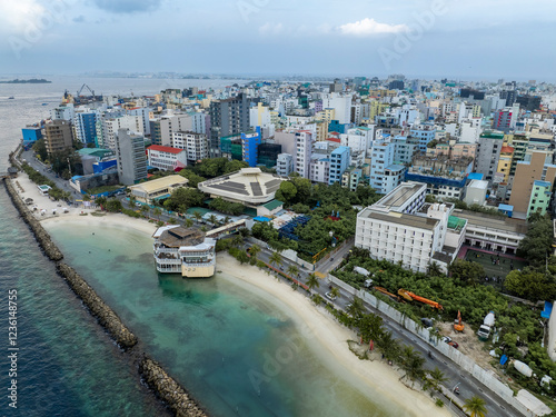 Amazing city scape landscape about Malé city, Sigma beach. Capitol of Maldives.