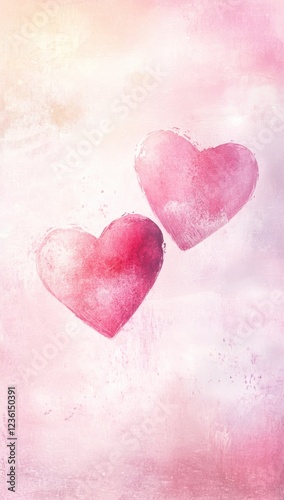 Delicate Pink Watercolor Hearts Capture the Essence of Romance and Love