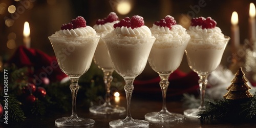 Wallpaper Mural Several delicious cheesecake parfaits with whipped cream and berries served on a table decorated for Christmas celebration. Torontodigital.ca