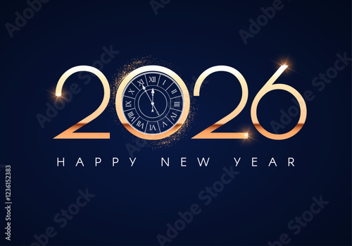 Happy new 2026 year Elegant gold text with light. Minimal text template