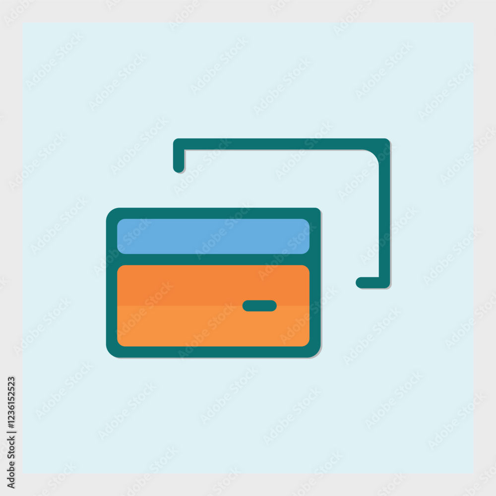 Stylized flat design icon of a credit or debit card with a connector Stylized flat design icon of a credit or debit card with a connector