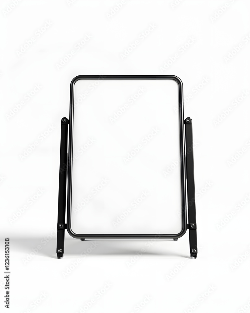 Blank sidewalk sign stand waiting outside a business for promotional messages in a sunny urban environment