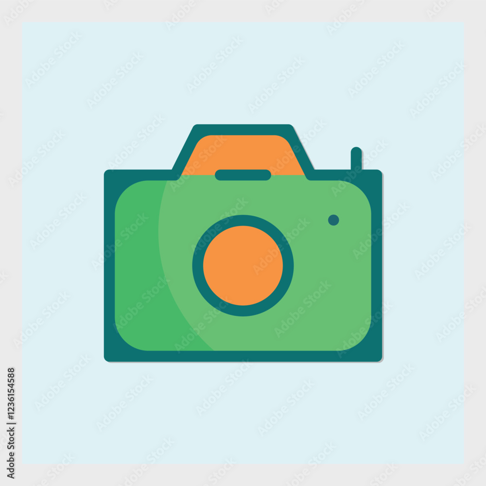Vibrant minimalist illustration of a camera icon with smooth lines and bold colors Vibrant minimalist illustration of a camera icon with smooth lines and bold colors