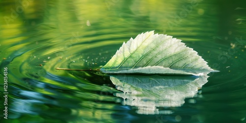 Fototapeta Naklejka Na Ścianę i Meble -  leaf leaves drop water surface forest wild jungle tree nature environment lake river transparent ripple float light reflection mirror abstract