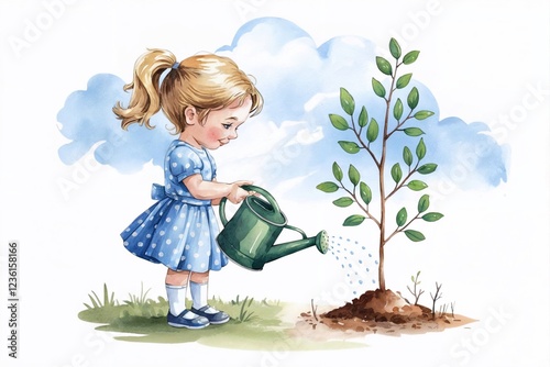 Little Gardener: Watering the Tree