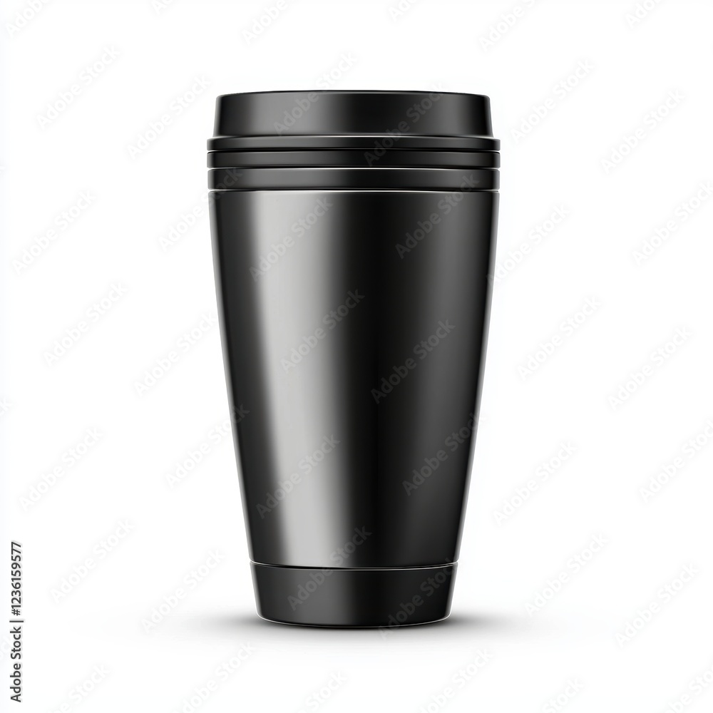 Stylish coffee tumbler mockup with a sleek insulated design, isolated on a clean white background Stylish coffee tumbler mockup with a sleek insulated design, isolated on a clean white background