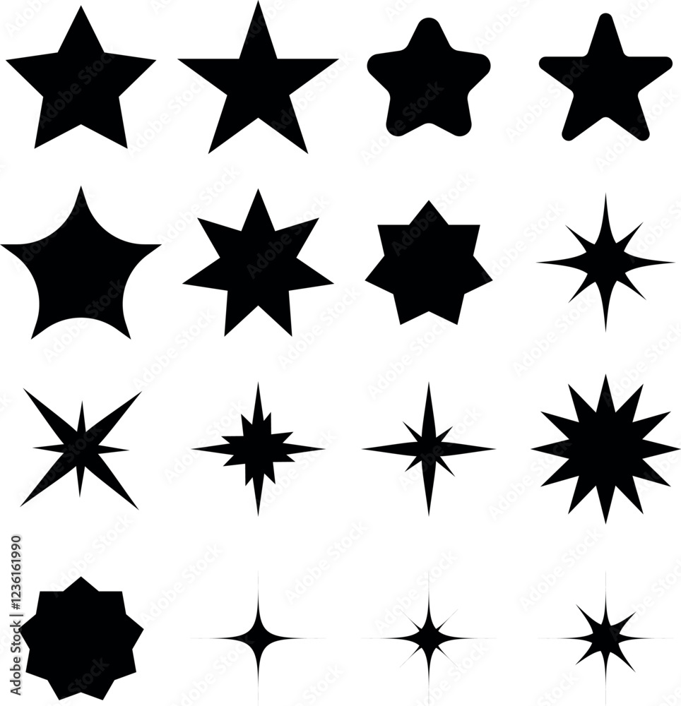 Stars collection. Vector star icons. Black set of stars isolated on a transparent background. Star icon. Stars in a modern, simple flat style. Vector graphics. Stars collection. Vector star icons. Black set of stars isolated on a transparent background. Star icon. Stars in a modern, simple flat style. Vector graphics.