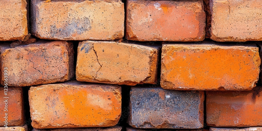 Fototapeta premium Close-up view of textured orange and brown bricks, white isolated background.