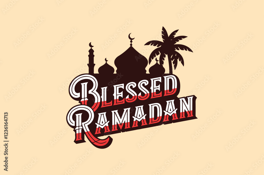 Obraz premium Blessed Ramadan – Islamic Typography Design for Ramadan Kareem