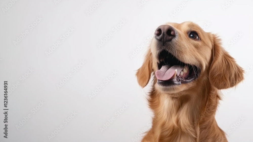 Playful golden retriever dog portrait studio setting pet photography bright background joyful perspective Playful golden retriever dog portrait studio setting pet photography bright background joyful perspective