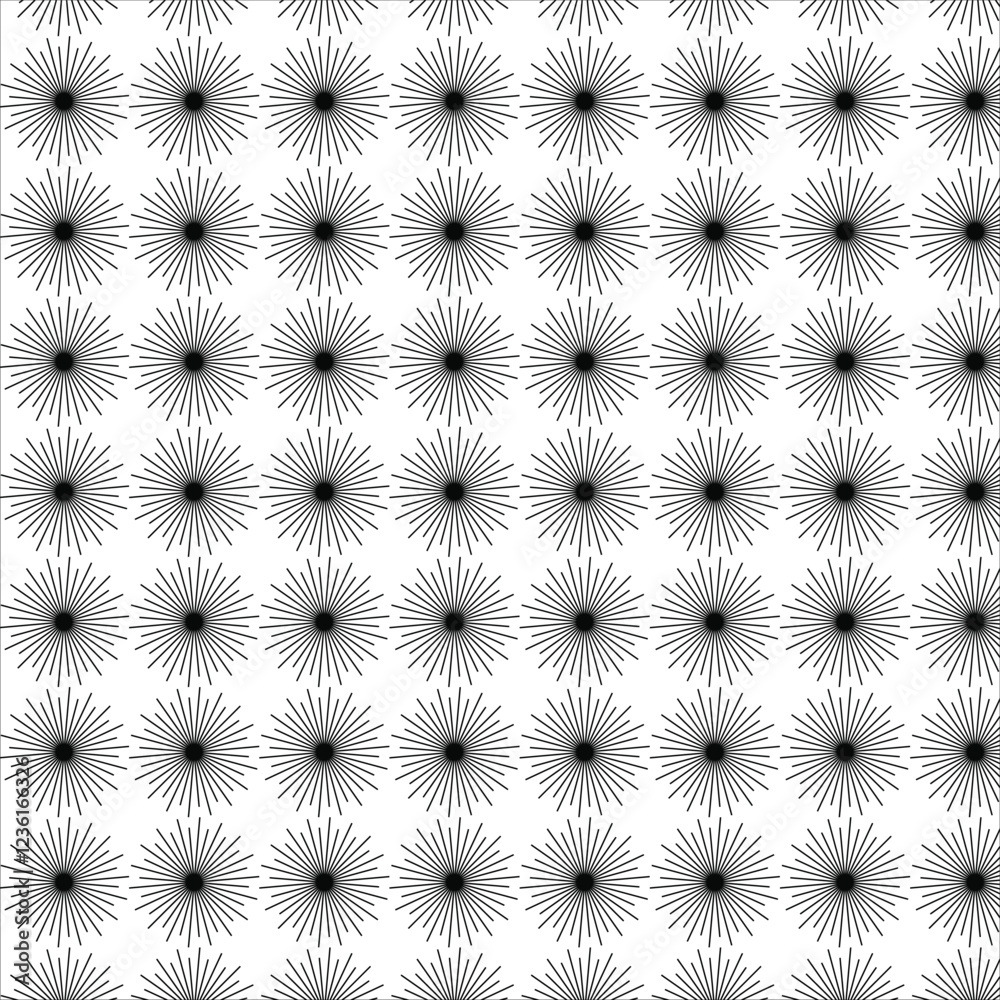 Fototapeta premium Seamless pattern with sunburst. Black and white background.