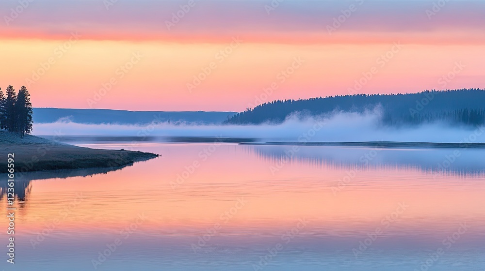 Sunrise over the Yellowstone River in the Hayden Valley, Yellowstone National Park Sunrise over the Yellowstone River in the Hayden Valley, Yellowstone National Park