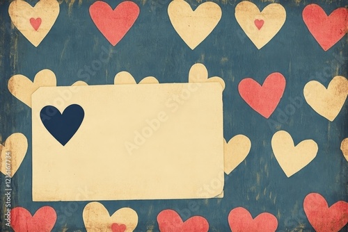 Vintage Valentine's Day Card Template with Hearts Pattern