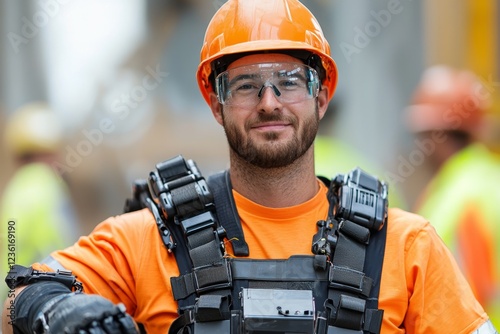 Enhancing construction with AI: Worker using robotic exoskeleton for heavy lifting