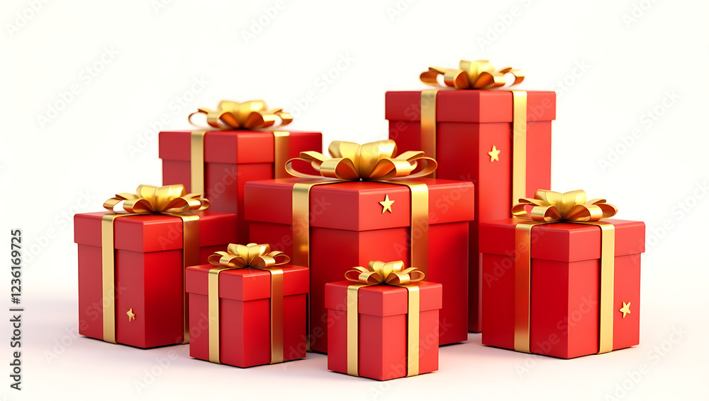 Set of Red Gift Boxes with Shiny Golden Ribbons – Isolated on White & Transparent Background, Elegant Pyramid on Vibrant Red for Christmas, New Year, and Holiday-Themed Designs & Promotions Set of Red Gift Boxes with Shiny Golden Ribbons – Isolated on White & Transparent Background, Elegant Pyramid on Vibrant Red for Christmas, New Year, and Holiday-Themed Designs & Promotions