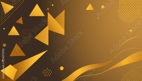 A modern geometric abstract background with gold and black triangle shapes combined with a flowing wave design, creating an elegant and visually dynamic composition perfect for digital branding. photo