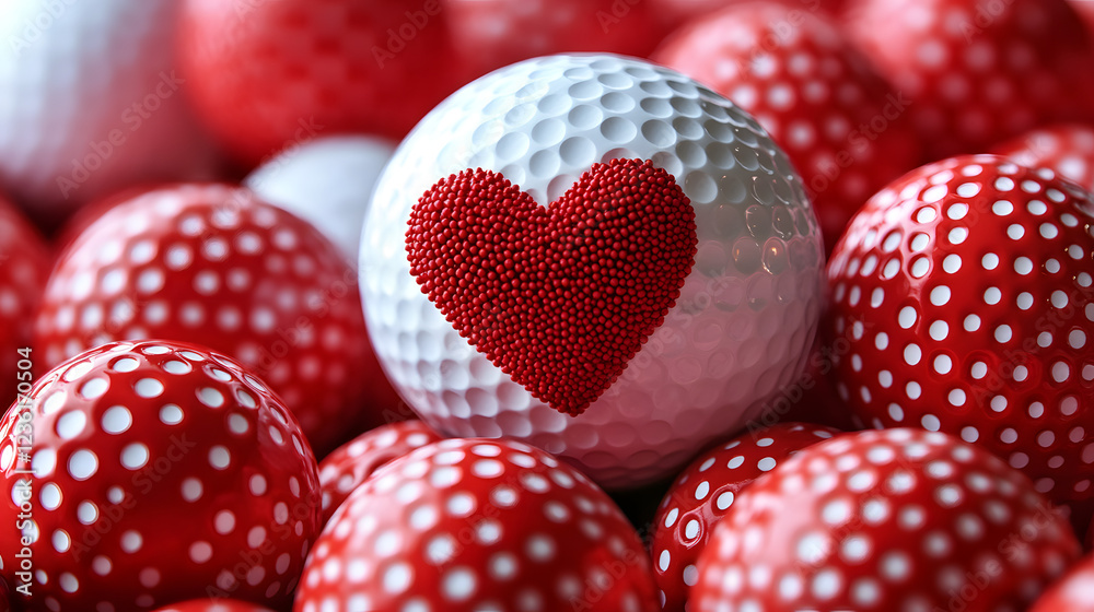 Valentine's Day background with red and white golf balls arranged in the shape of a heart Valentine's Day background with red and white golf balls arranged in the shape of a heart