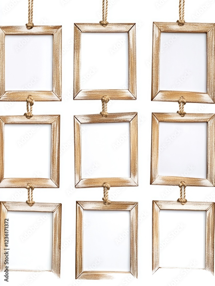 Gold Picture Frames Hanging from Rope Gold Picture Frames Hanging from Rope