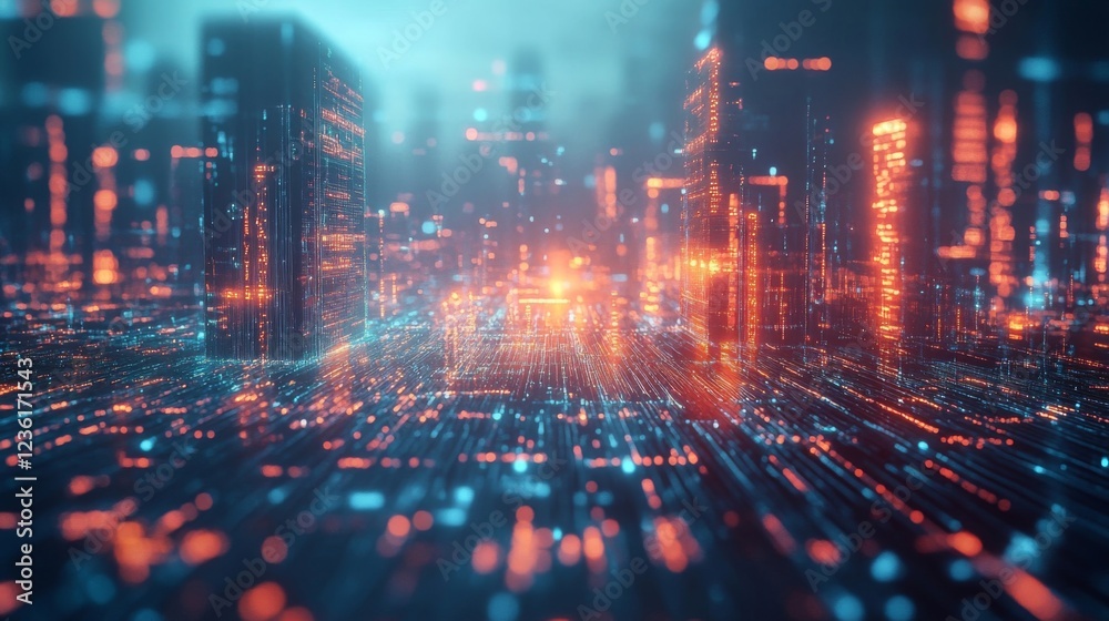 Fototapeta premium Futuristic Glowing Cityscape Digital Network