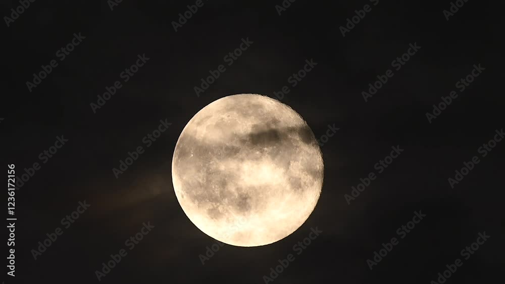 Full moon rises through drifting clouds in dark night sky captured in 4k cinematic time lapse Full moon rises through drifting clouds in dark night sky captured in 4k cinematic time lapse