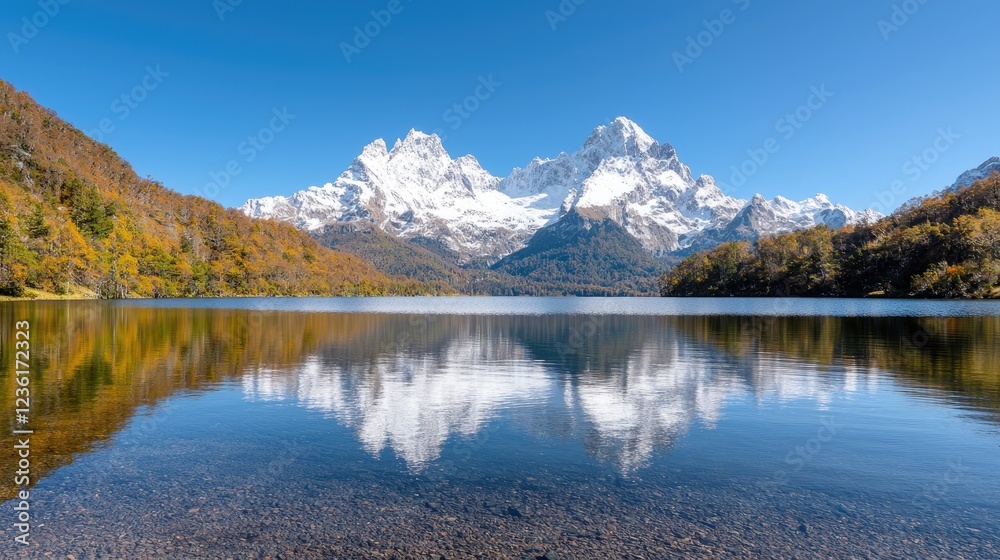 Autumnal lake reflecting snow-capped mountains (5) Autumnal lake reflecting snow-capped mountains (5)
