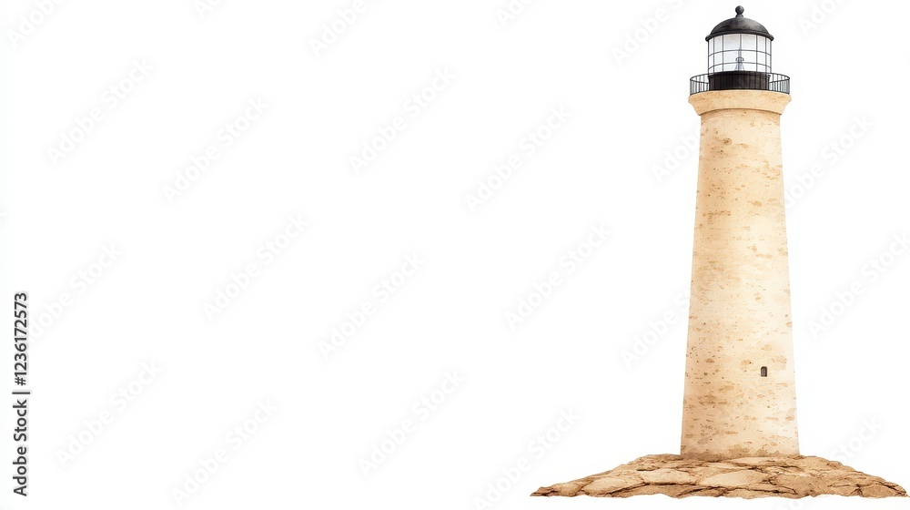 Coastal Lighthouse Standing Tall On Sandy Shore Coastal Lighthouse Standing Tall On Sandy Shore