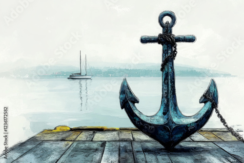 iron anchor underwater on nature background