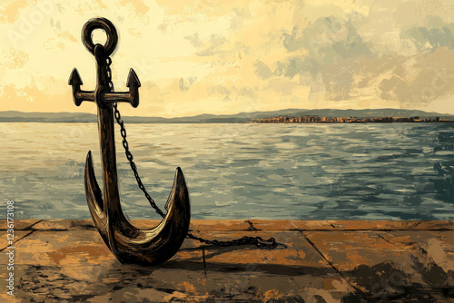iron anchor underwater on nature background