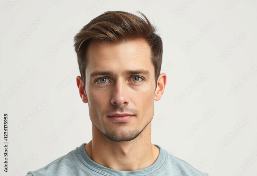 Fototapeta premium Photorealistic male portrait on neutral background
