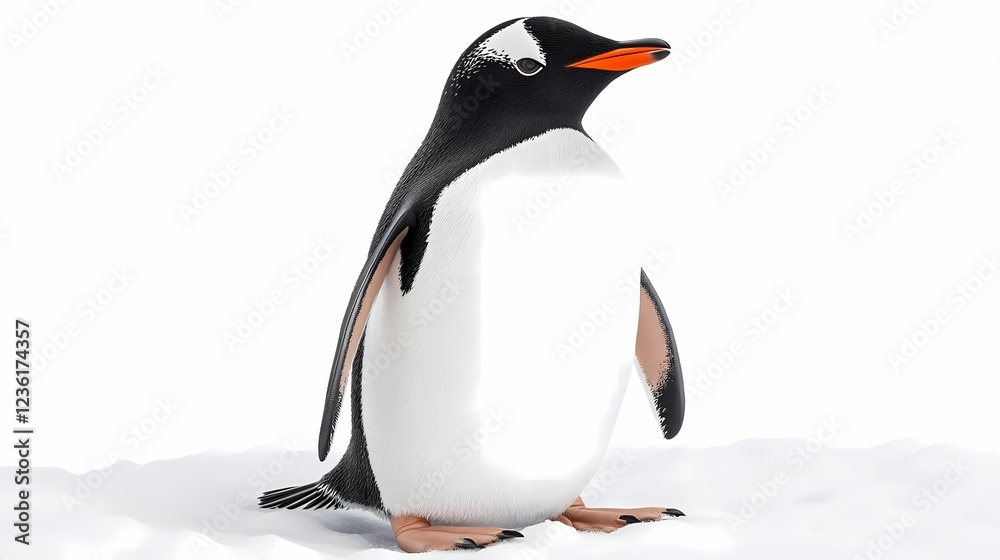 Obraz premium Cute and Playful Penguin Standing on Snowy White Background