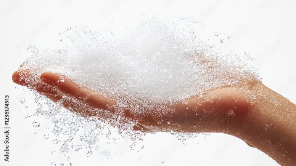 Fototapeta premium A hand holding cleansing foam isolated on transparent background Generative Ai.