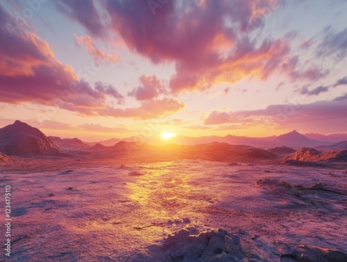 Desert Sunset with Dunes and Rocks